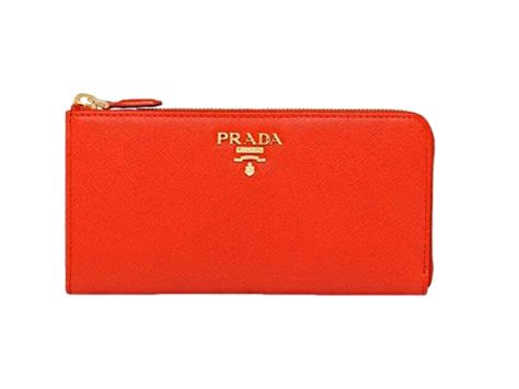 Prada Saffiano Long Continental Zip Wallet Orange Leather Gold 